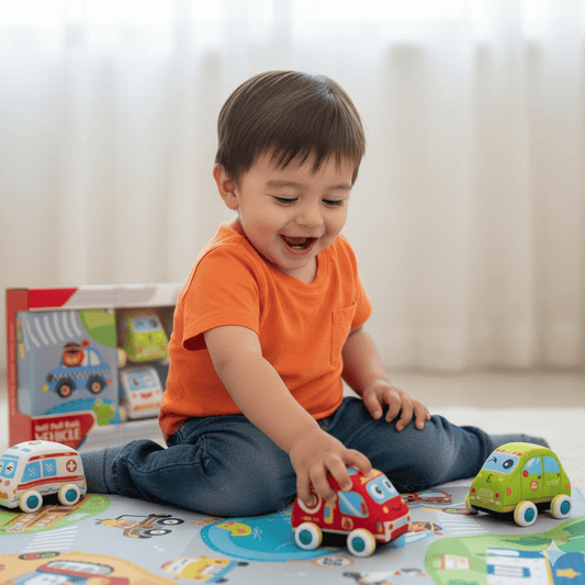 Set 4 Autos de Tela Acolchados a Fricción para bebé