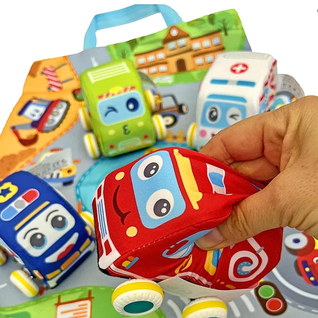Set 4 Autos de Tela Acolchados a Fricción para bebé